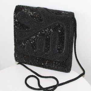 Lord & Taylor Black Beaded Shoulder / Clutch Vintage Purse